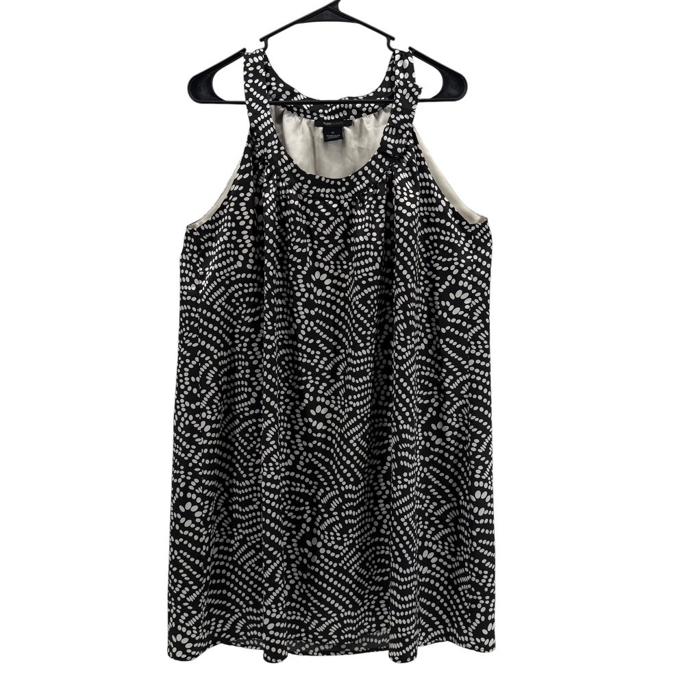 BCBGMAXAZRIA Black Ivory Polka Dot Halter Trapeze Dress‎ XL Pleated Neckline